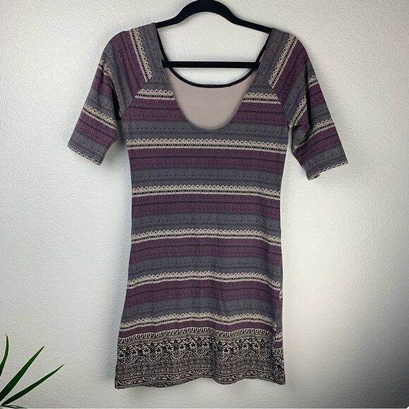 Free People Border Print Bodycon Slip Dress in Stone M - Picture 4 of 8